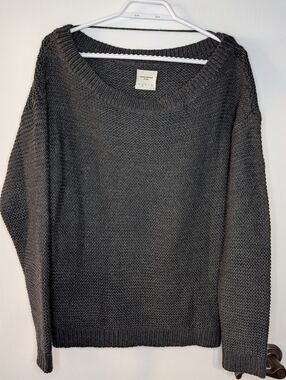 Off Shoulder Knit Sweater in Charcoal Gray